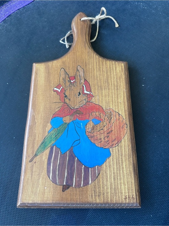 Primitive Other - Primitive folk art Hand-Painted wooden cutting board Rabbit design